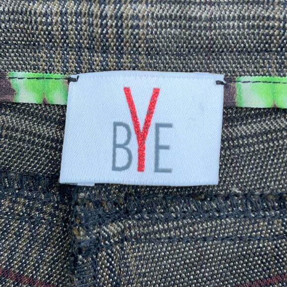 BYE Womens Size M Pants Plaid Floral Applique Stretch Brown Made in Italy - Picture 9 of 12